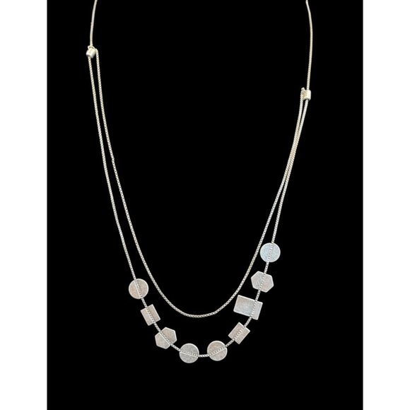 NWT Madewell Holding Pattern Silver Tone Double Strand Geometric Necklace - Picture 2 of 5